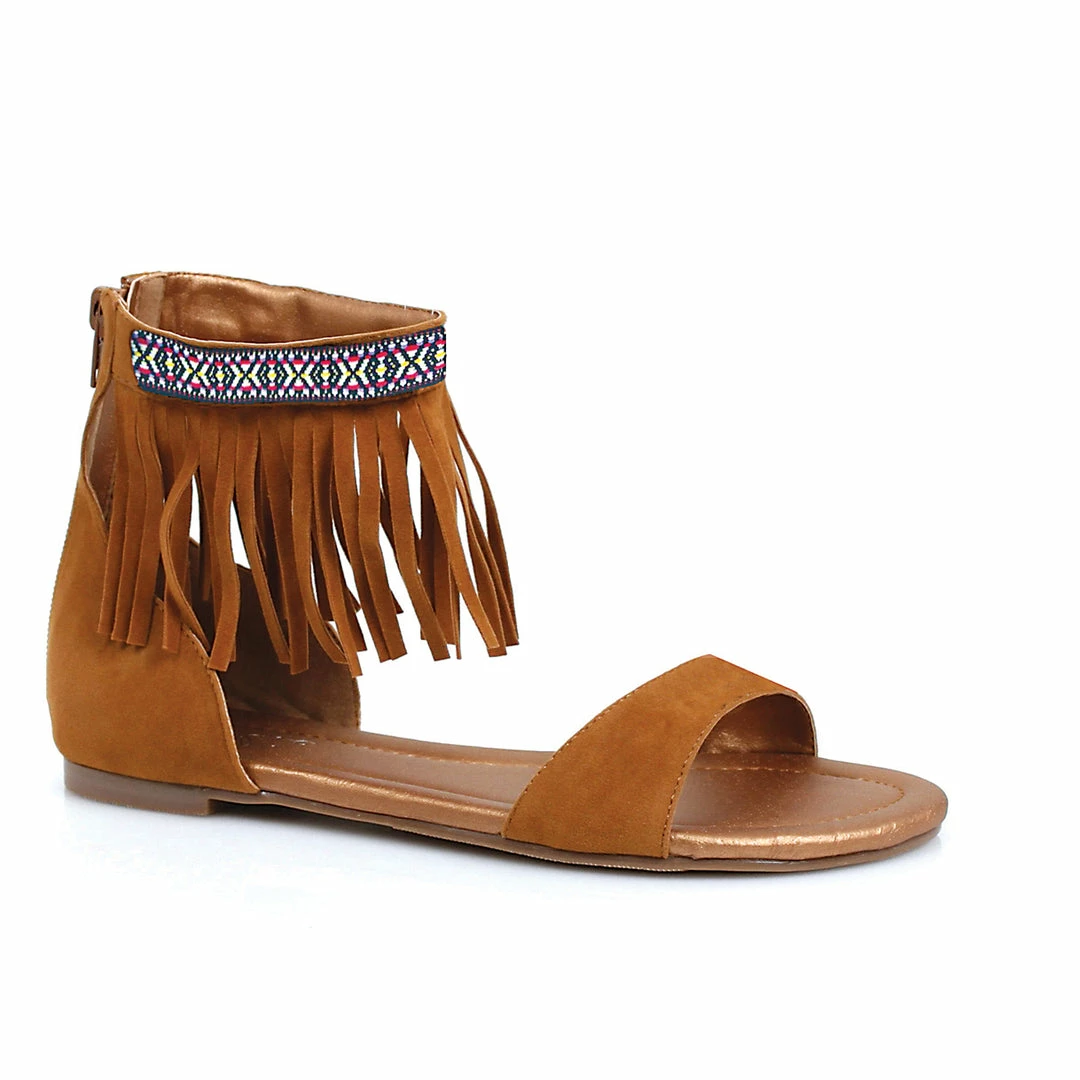 Ellie Shoes Tribal Fringe Native Flat Sandal With Embroidered Details 3 Ellie Shoes Tribal Fringe Native Flat Sandal With Embroidered Details