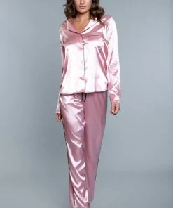 Be Wicked Tessa Satin Set Rose