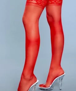 Be Wicked Lace Over It Thigh Highs Red Hosiery