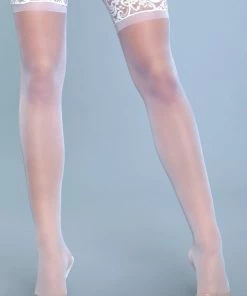 Be Wicked Hosiery Lace Over It Thigh Highs White