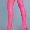 Be Wicked Nylon Fishnet Thigh Highs Neon Pink Hosiery