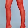 Be Wicked Hosiery Nylon Fishnet Thigh Highs Red