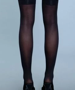 Be Wicked Hosiery Opaque Nylon Thigh Highs Black