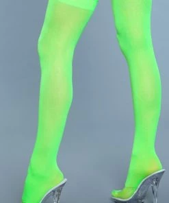 Be Wicked Opaque Nylon Thigh Highs Neon Green Hosiery