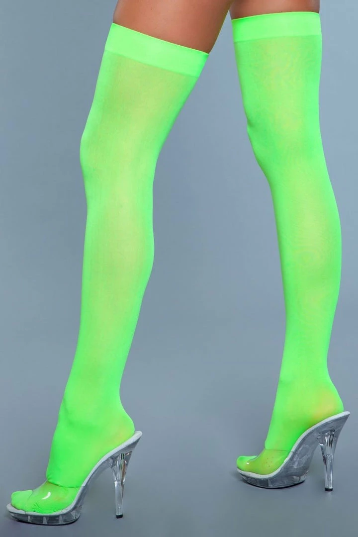 Be Wicked Opaque Nylon Thigh Highs Neon Green Hosiery 3 Be Wicked Opaque Nylon Thigh Highs Neon Green Hosiery