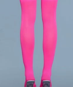 Be Wicked Opaque Nylon Thigh Highs Neon Pink 7 Be Wicked Opaque Nylon Thigh Highs Neon Pink
