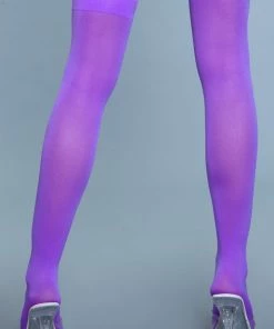 Be Wicked Opaque Nylon Thigh Highs Purple Hosiery