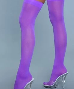 Be Wicked Opaque Nylon Thigh Highs Purple Hosiery
