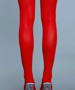 Be Wicked Opaque Nylon Thigh Highs Red