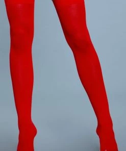 Be Wicked Opaque Nylon Thigh Highs Red