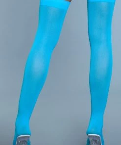 Be Wicked Opaque Nylon Thigh Highs Turquoise Hosiery