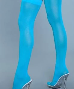 Be Wicked Opaque Nylon Thigh Highs Turquoise Hosiery