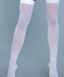 Be Wicked Opaque Nylon Thigh Highs White Hosiery