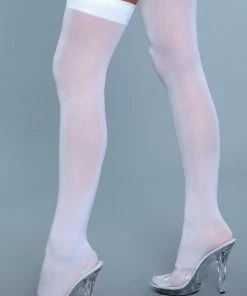 Be Wicked Opaque Nylon Thigh Highs White Hosiery