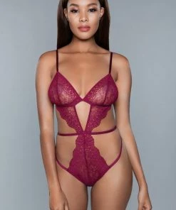 Be Wicked Jacklyn Lace Teddy Burgundy LINGERIE