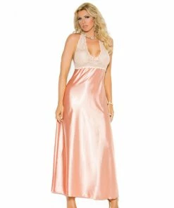Elegant Moments Peach Gown Plus Size Lingerie