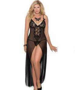 Elegant Moments Plus Size Lingerie Black Gown