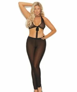 Elegant Moments Black Mesh Tie Top Plus Size Lingerie