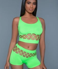 Be Wicked Neon Green Palmer Short And Top Set