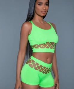 Be Wicked Neon Green Palmer Short And Top Set