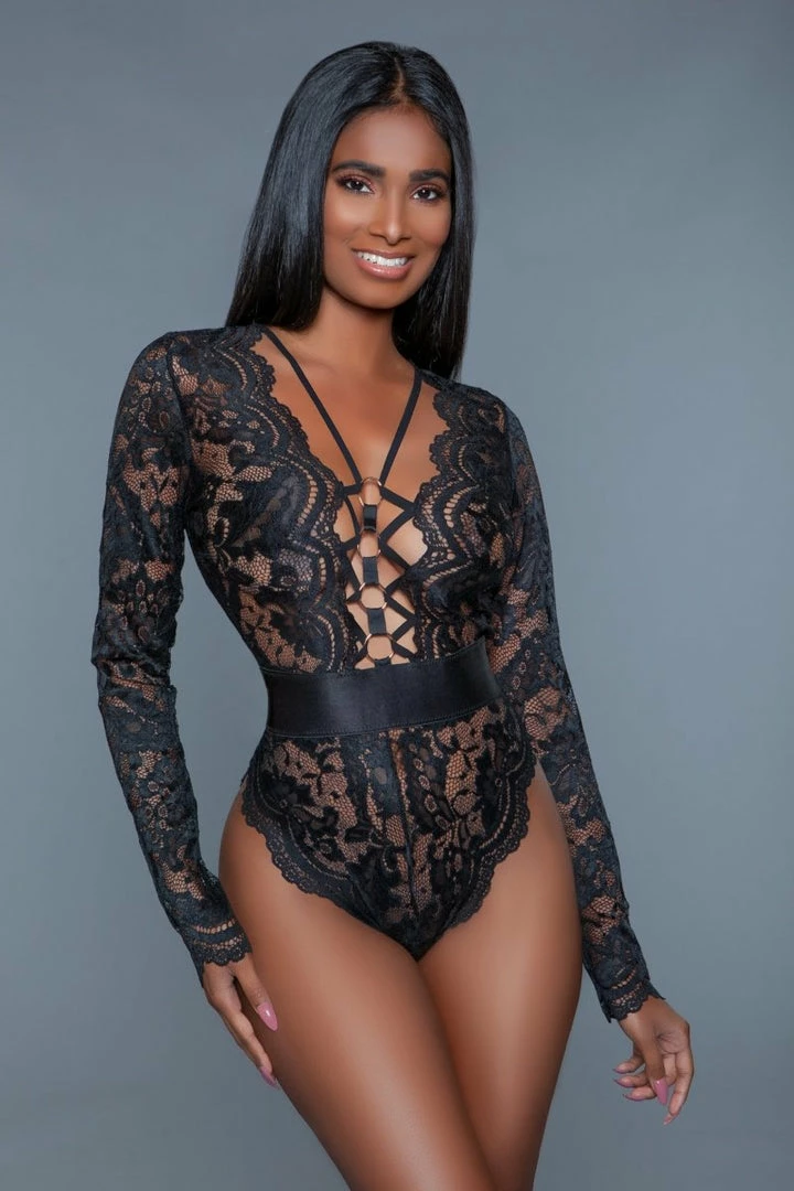 Be Wicked Tops Ramona Black Lace Long Sleeve Bodysuit 3 Be Wicked Tops Ramona Black Lace Long Sleeve Bodysuit
