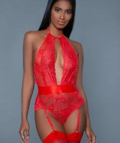 Be Wicked Ophelia Red Lace Bodysuit Tops
