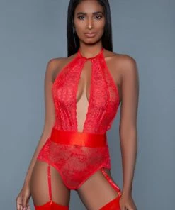 Be Wicked Ophelia Red Lace Bodysuit Tops