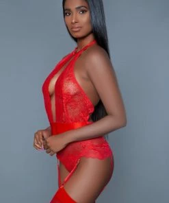 Be Wicked Ophelia Red Lace Bodysuit Tops