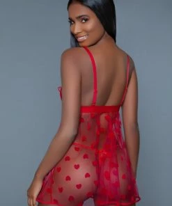 Be Wicked Red Hearts Valentine Babydoll LINGERIE
