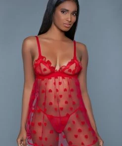 Be Wicked Red Hearts Valentine Babydoll LINGERIE