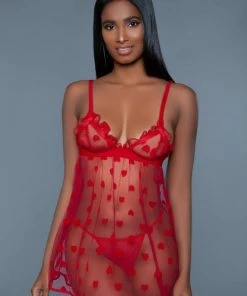 Be Wicked Red Hearts Valentine Babydoll LINGERIE