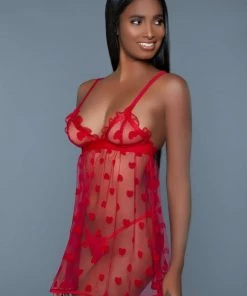 Be Wicked Red Hearts Valentine Babydoll LINGERIE