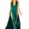 Roma Costume CLOTHING Maxi Length Satin Dress With High Slits And Deep Cut