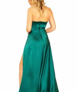 Roma Costume CLOTHING Maxi Length Satin Dress With High Slits And Deep Cut