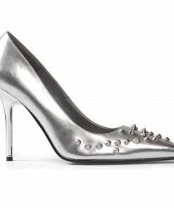 Ellie Shoes Silver Studded Pointy Toe Pump