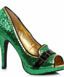 Ellie Shoes Green Glitter Peep-Toe Pump