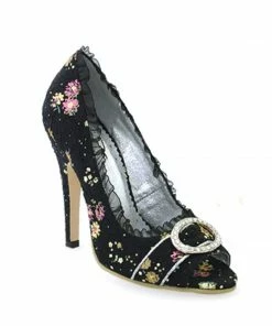 Ellie Shoes 4.5 Decorative Fabric Peep-Toe W/Rhinestones