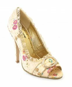 Ellie Shoes 4.5 Decorative Fabric Peep-Toe W/Rhinestones