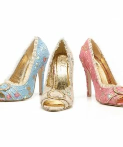 Ellie Shoes 4.5 Decorative Fabric Peep-Toe W/Rhinestones