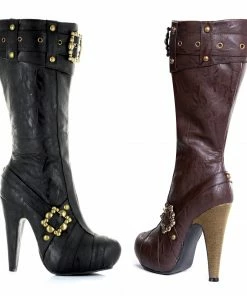 Ellie Shoes Knee High Steampunk Boots With Buckles And Studs