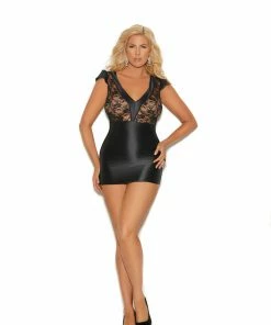 Elegant Moments Plus Size Lingerie Black Chemise