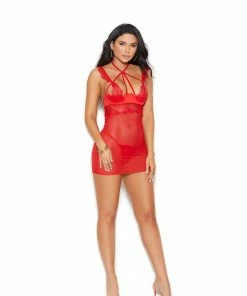 Elegant Moments Red Eyelash Lace Babydoll