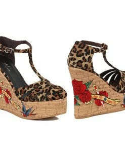 Ellie Shoes 4.5 Cork Wedge W/ Tattoo Embroidery