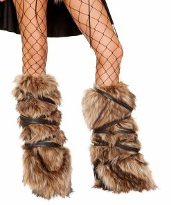Roma Costume ACCESORIES Pair Of Faux Fur Leg Warmers With Strap Detail