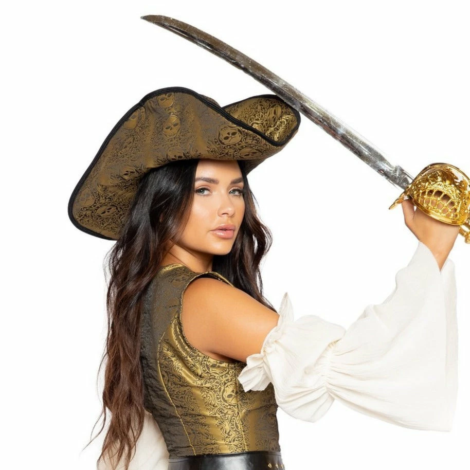 Roma Costume Gold Skull Pirate Hat 3 Roma Costume Gold Skull Pirate Hat
