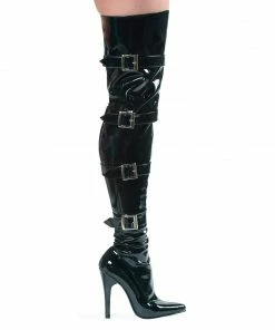 Ellie Shoes 5 Heel Stretch Thigh Boot With Buckles & Innerzipper