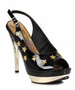 Ellie Shoes 5 Peep Toe Sling Back With Star Accents & Chrome Heel