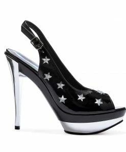 Ellie Shoes 5 Peep Toe Sling Back With Star Accents & Chrome Heel