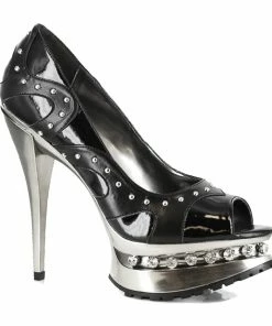 Ellie Shoes 5 Metallic Heel With Rhinestones And Upper Stud Details