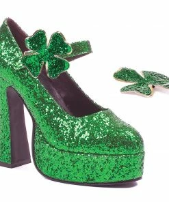 Ellie Shoes 5 Chunky Heel Green Glitter Maryjane